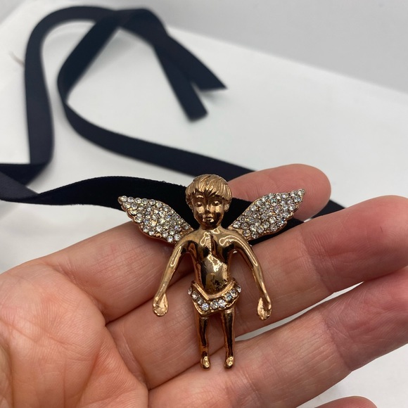 Vintage Guardian Angel Cherub Velvet Choker Necklace - Picture 7 of 8